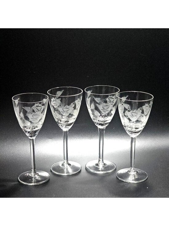 Toscany Other - 4 Toscany Frosted Floral Sherry Glasses 5.25" etched flower vintage decorative